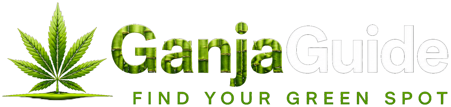 GanjaGuide logo met bamboe Ganja en slogan Find Your Green Spot